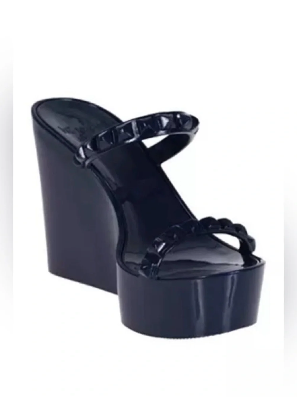 Womens Black Platform Wedge Slide Sandals